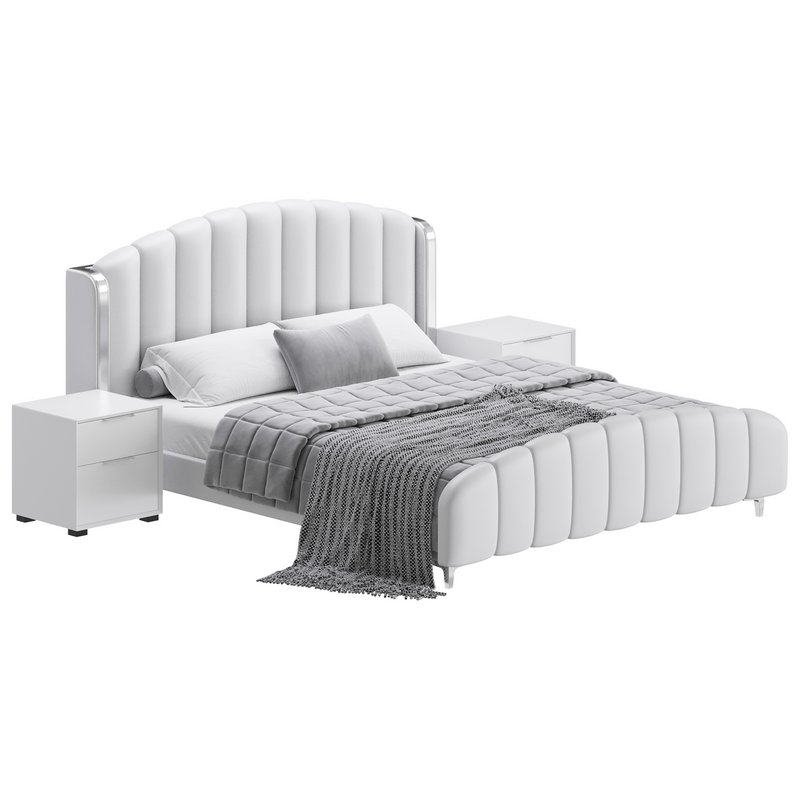 Glamorous Beige Upholstered Wingback Bed - Image 2