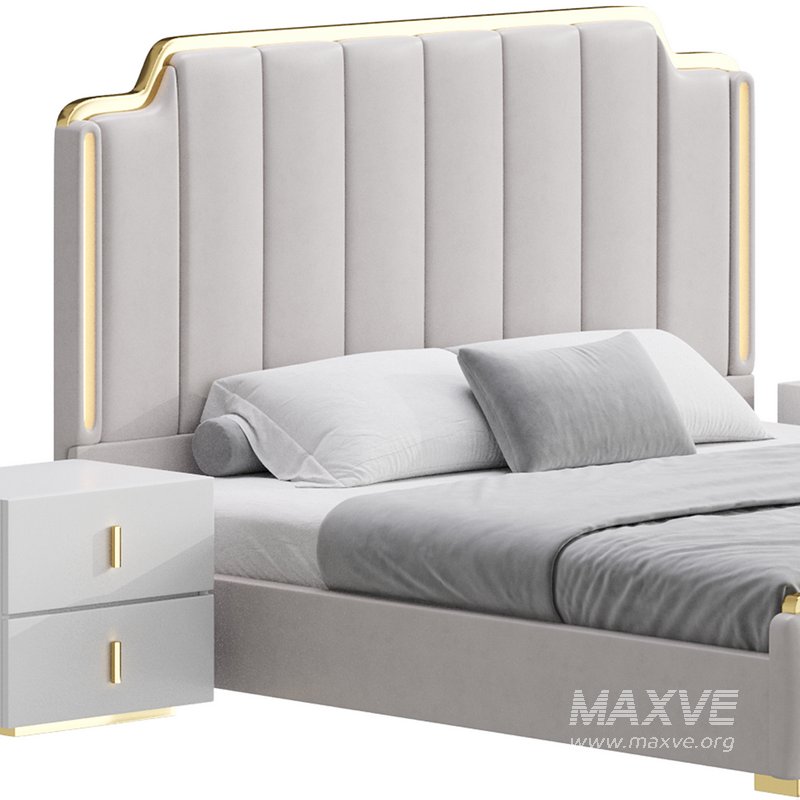 Glam Beige Upholstered Bed - Image 3