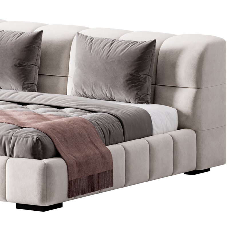 White Upholstered Wood Modern Headboard Bed - Image 3