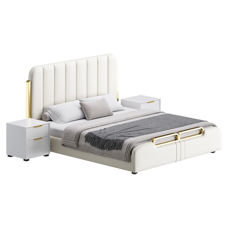 Upholstered Headboard Bed Frame Modern Panel Bed I - Image 3