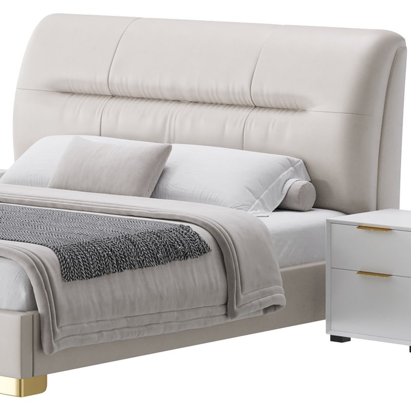Elegant Beige Upholstered Modern Headboard Bed - Image 4
