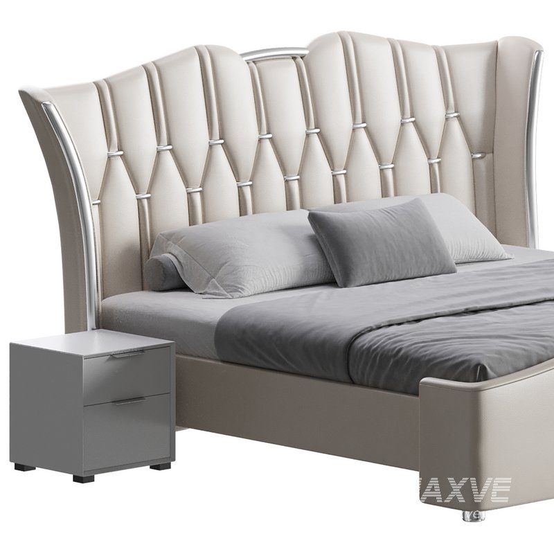Modern Off-White Upholstered Tufted King Bed - Image 2