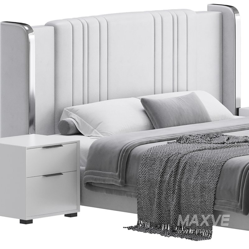 Glamorous White Upholstered Wingback Bed I - Image 4