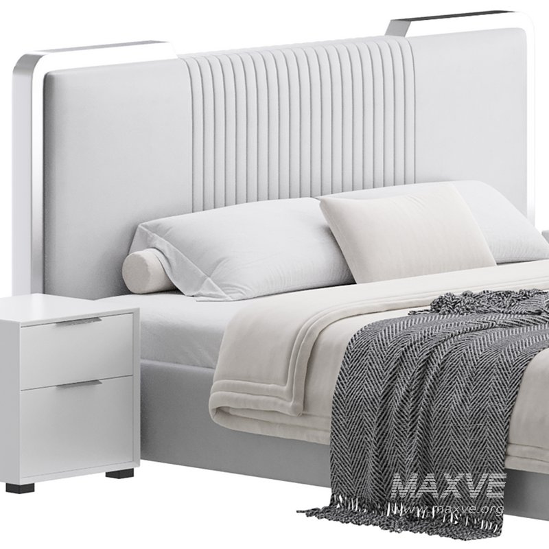 Glamorous White Wood Upholstered Bed I - Image 3