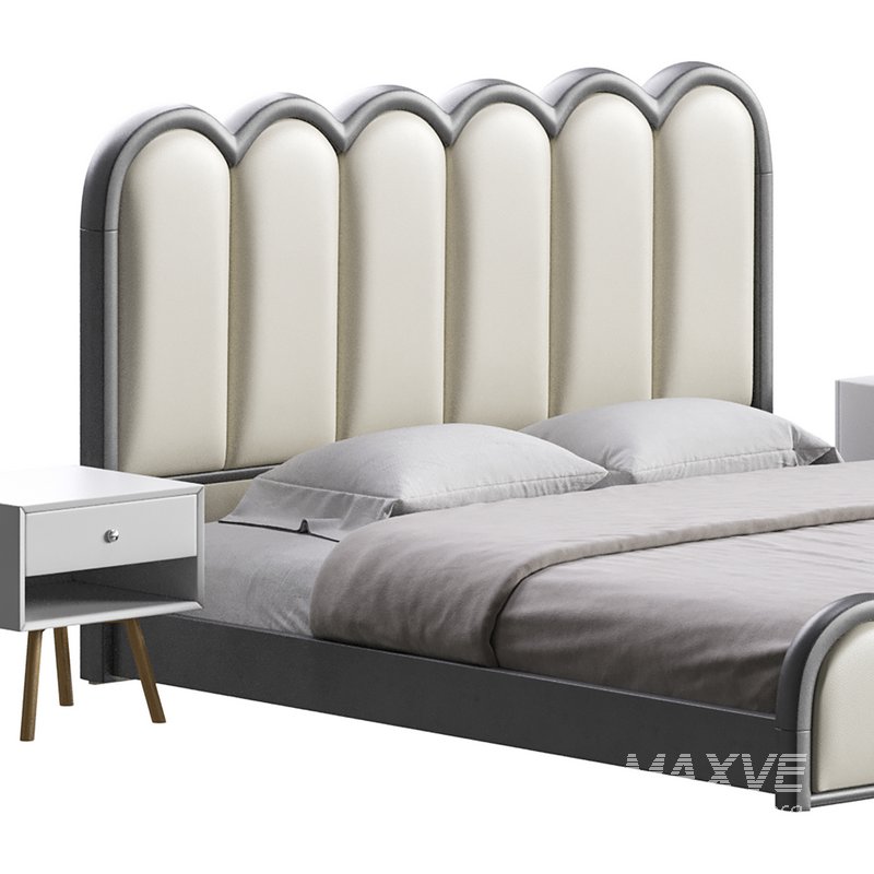 White Genuine Leather Upholstered Modern Panel Bed - Image 3