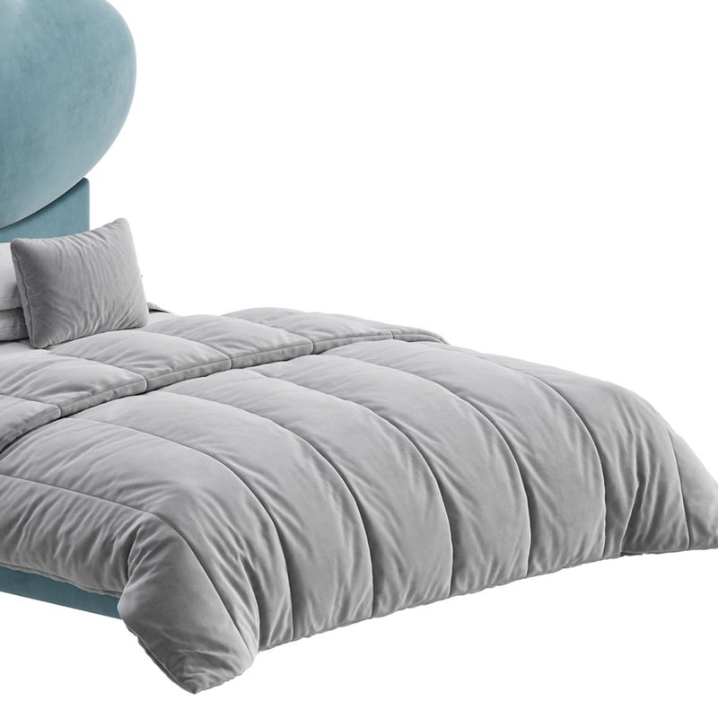 Elegant Blue Pine Wood Upholstered Panel Bed - Image 3