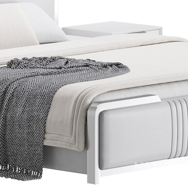 Glamorous White Wood Upholstered Bed I - Image 5