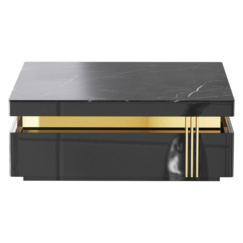 Trimied 43 Modern Black Square Storage Coffee Table Stone Top & 4 Wood Drawers - Image 3