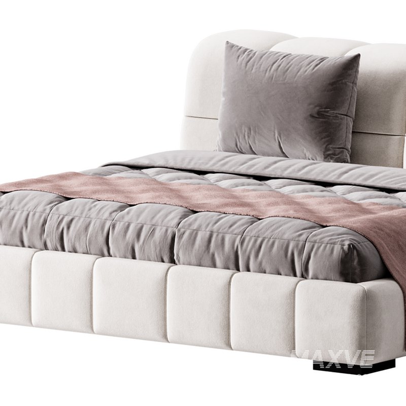 White Upholstered Wood Modern Headboard Bed - Image 2