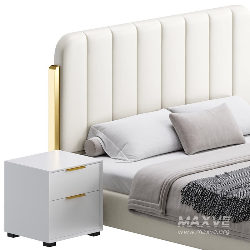Upholstered Headboard Bed Frame Modern Panel Bed I - Image 2