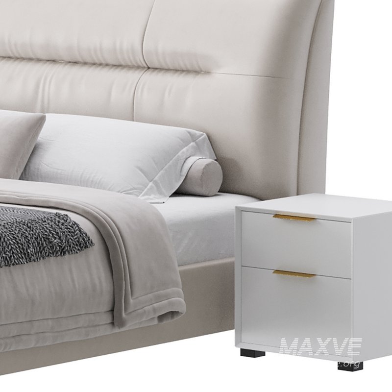 Elegant Beige Upholstered Modern Headboard Bed - Image 3