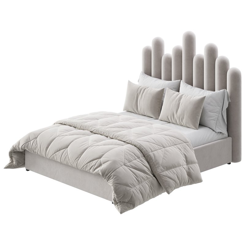 Light Wood Upholstered Panel Modern Bed - Image 4