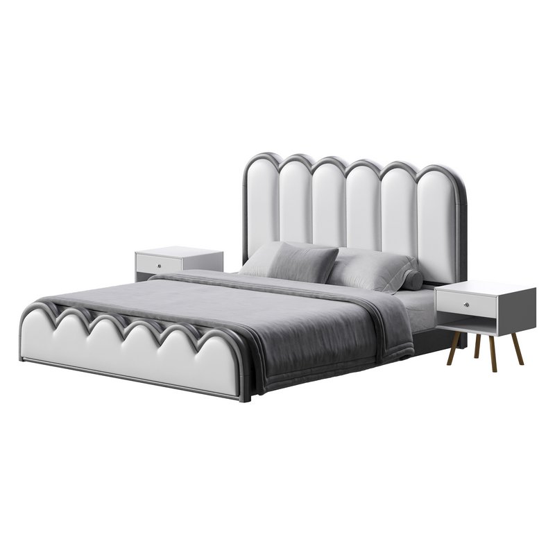 White Genuine Leather Upholstered Modern Panel Bed - Image 4