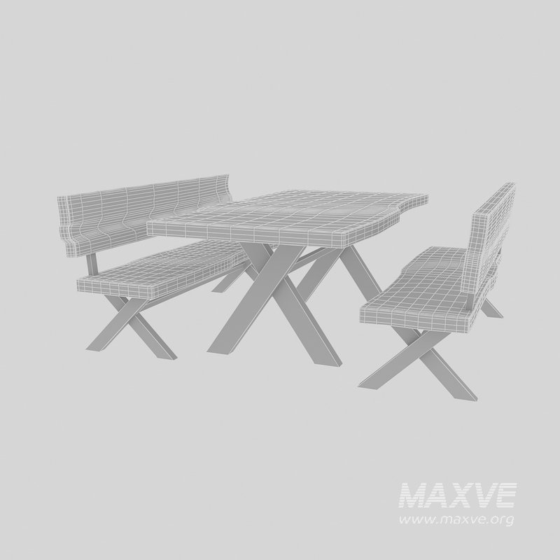 3D 3D natural wood table chair model - Image 3