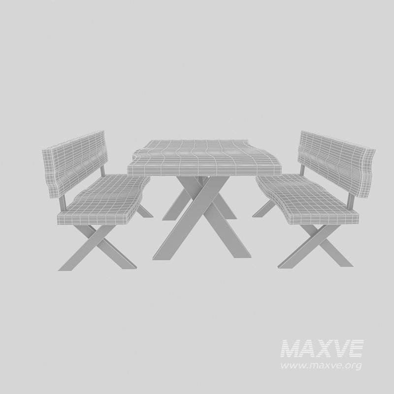 3D 3D natural wood table chair model - Image 5