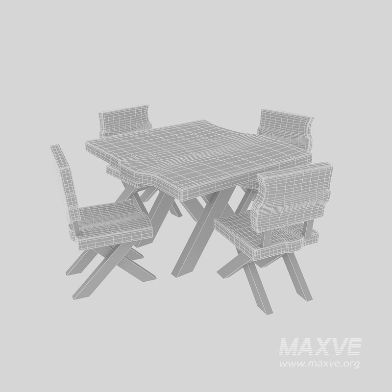 natural wood table chair 02 3D model 3D model - Image 3