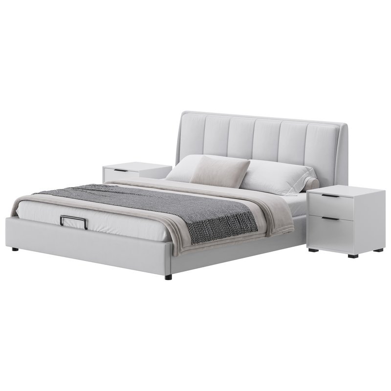 Gray Wingback Upholstered Headboard Bed - Image 3