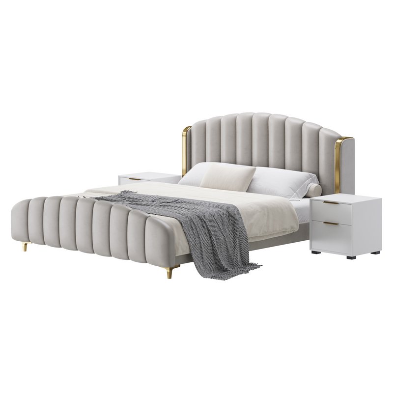 Glamorous Beige Upholstered Wingback Bed - Image 3
