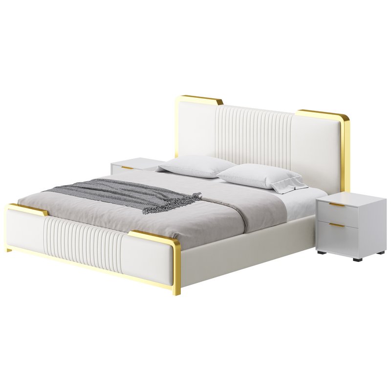 Glamorous White Wood Upholstered Bed I - Image 4