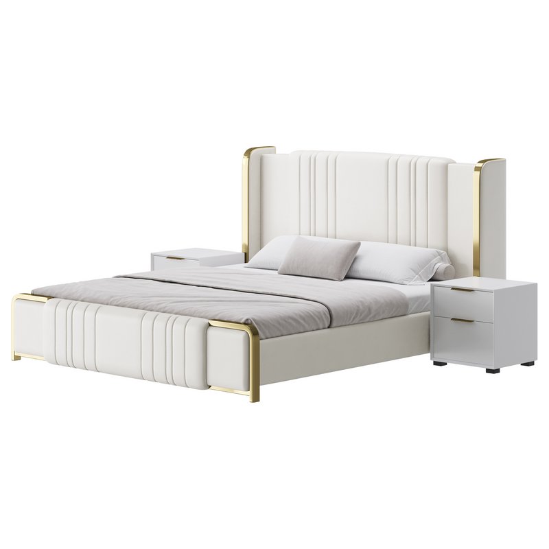 Glamorous White Upholstered Wingback Bed I - Image 3