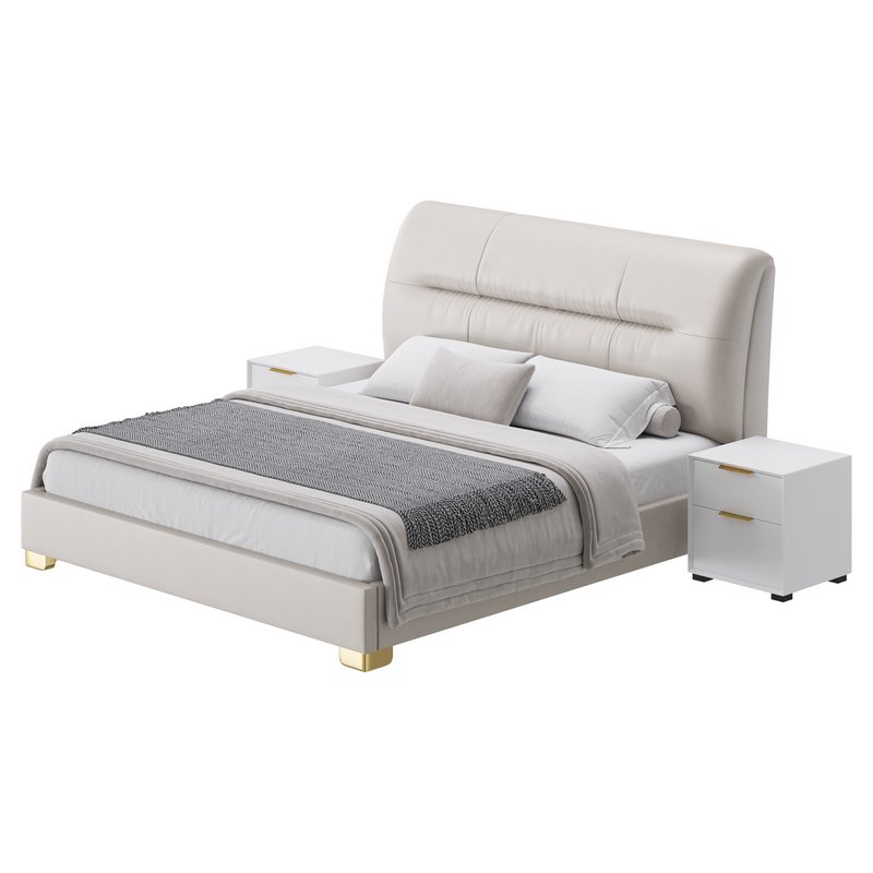 Elegant Beige Upholstered Modern Headboard Bed - Image 5