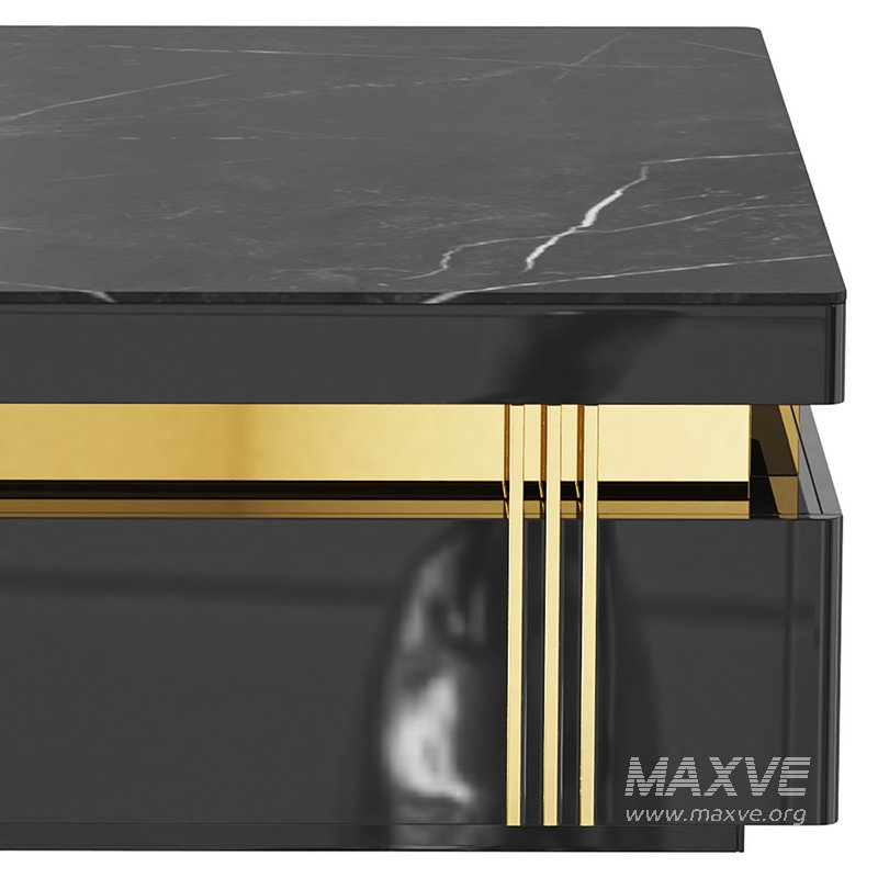 Trimied 43 Modern Black Square Storage Coffee Table Stone Top & 4 Wood Drawers - Image 5