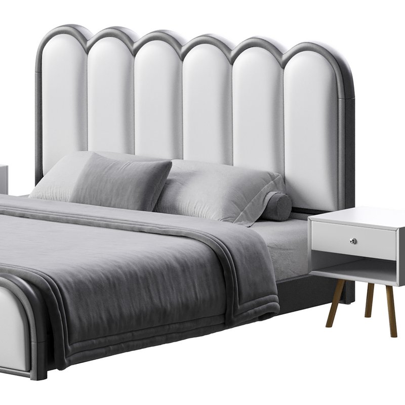 White Genuine Leather Upholstered Modern Panel Bed - Image 5
