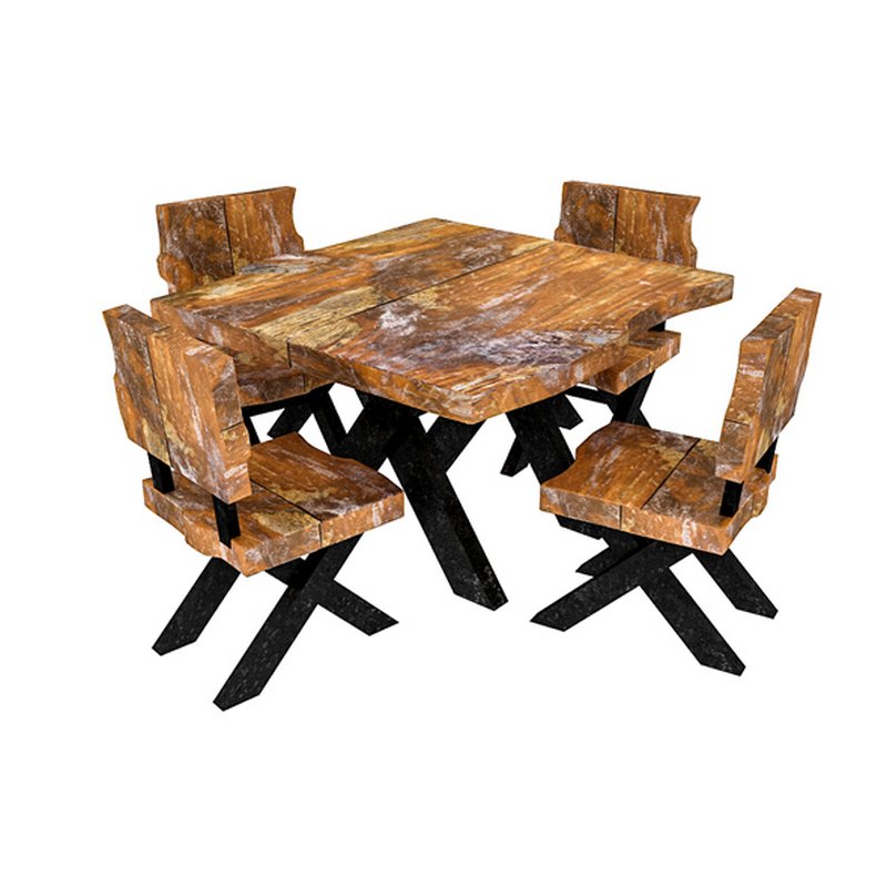 natural wood table chair 02 3D model 3D model - Image 5