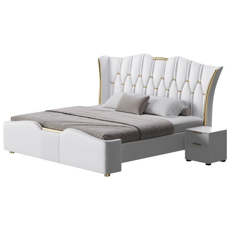 Modern Off-White Upholstered Tufted King Bed - Image 4