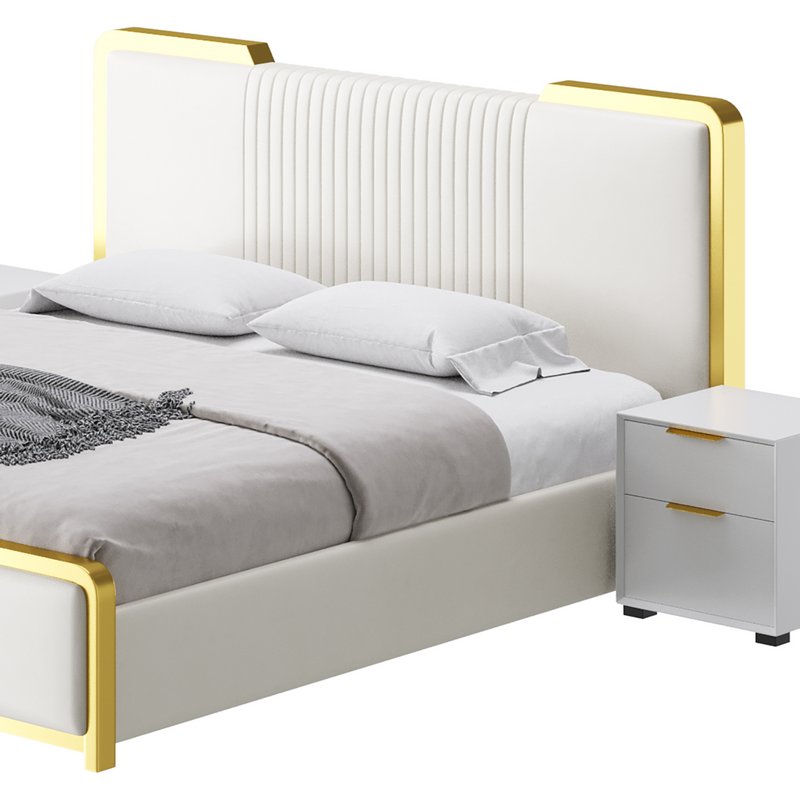 Glamorous White Wood Upholstered Bed I - Image 6