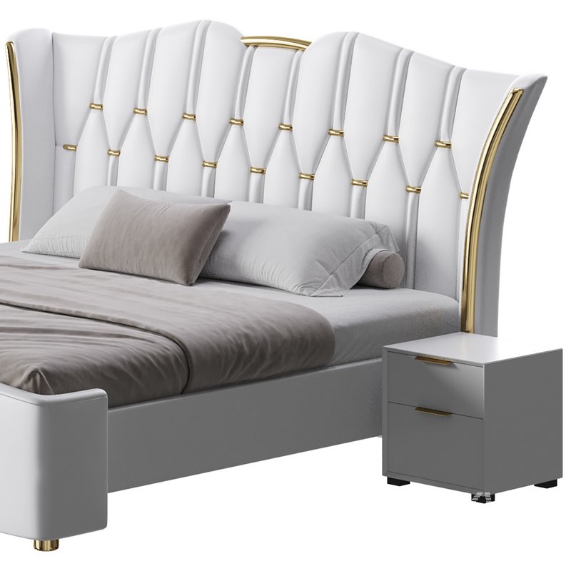 Modern Off-White Upholstered Tufted King Bed - Image 5