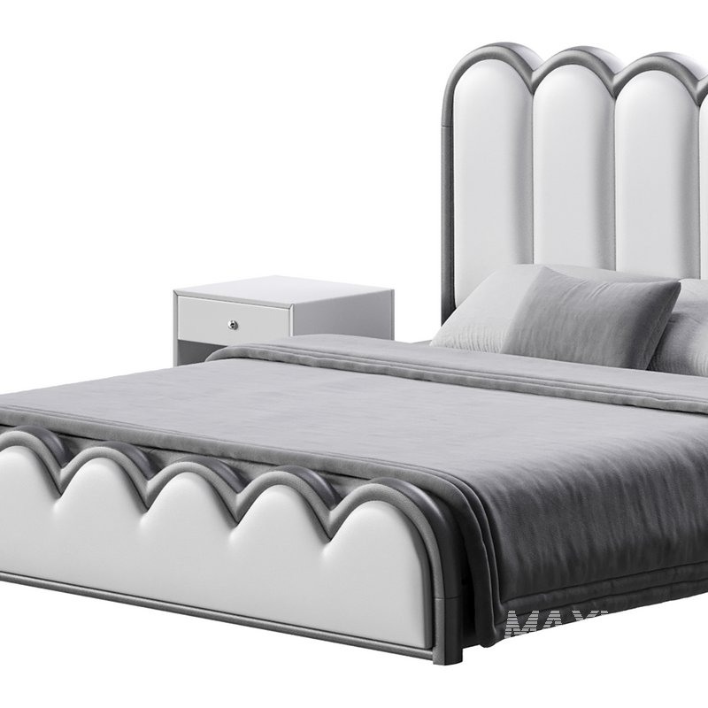 White Genuine Leather Upholstered Modern Panel Bed - Image 6