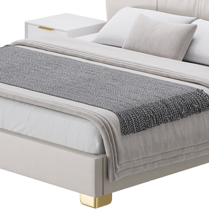 Elegant Beige Upholstered Modern Headboard Bed - Image 7