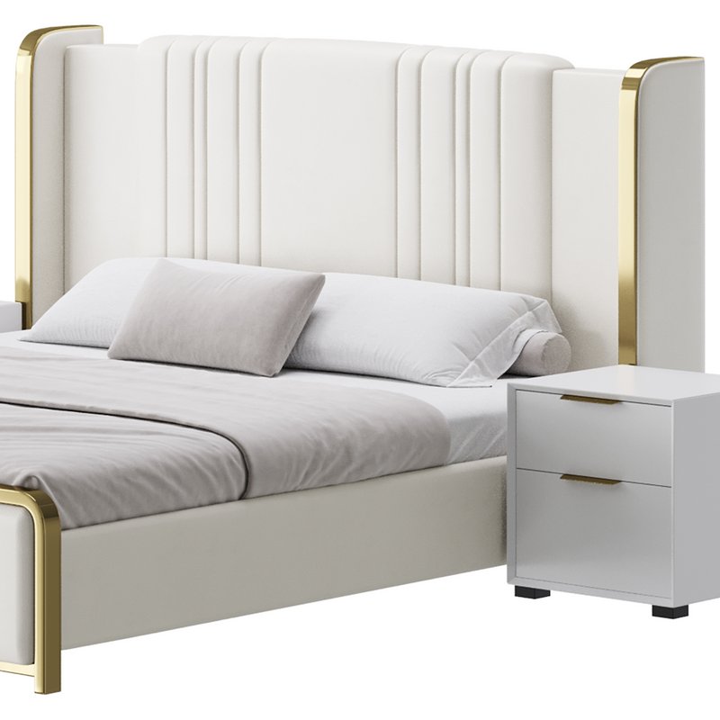 Glamorous White Upholstered Wingback Bed I - Image 5