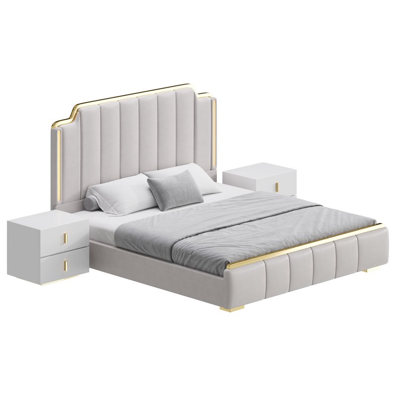 Glam Beige Upholstered Bed - Image 5
