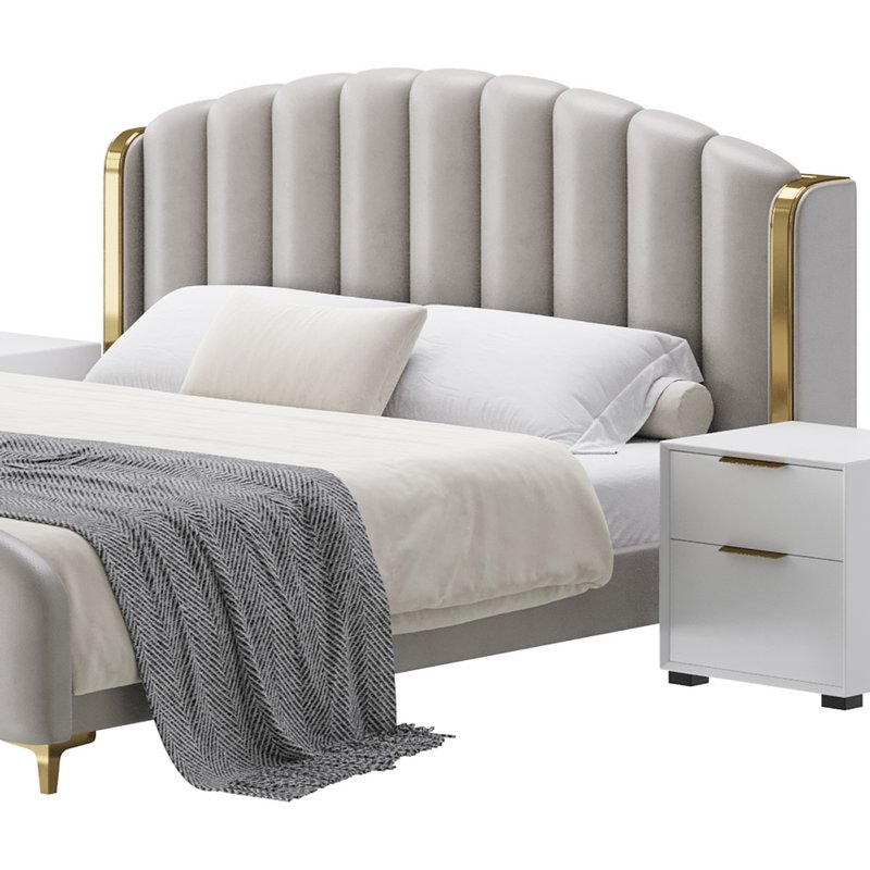 Glamorous Beige Upholstered Wingback Bed - Image 6