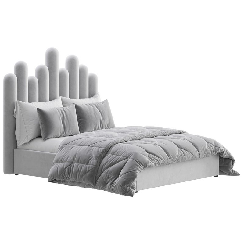 Light Wood Upholstered Panel Modern Bed - Image 7