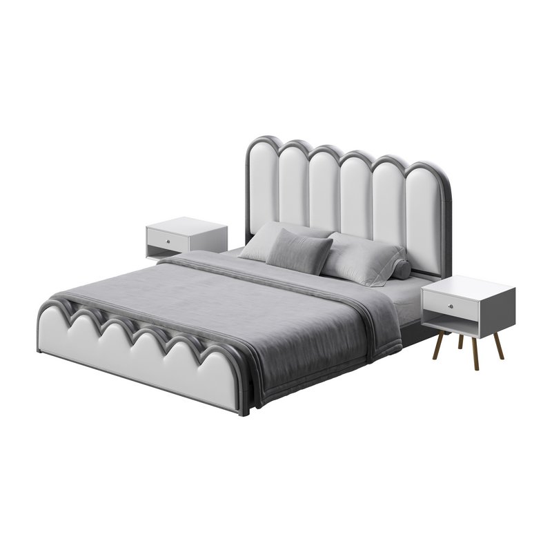 White Genuine Leather Upholstered Modern Panel Bed - Image 7