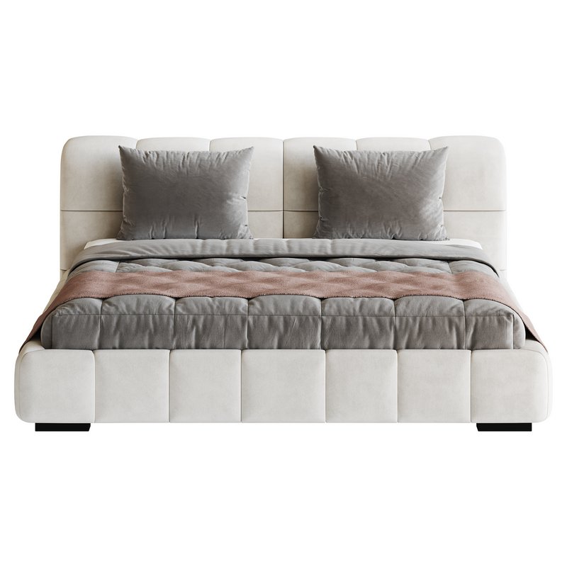 White Upholstered Wood Modern Headboard Bed - Image 7