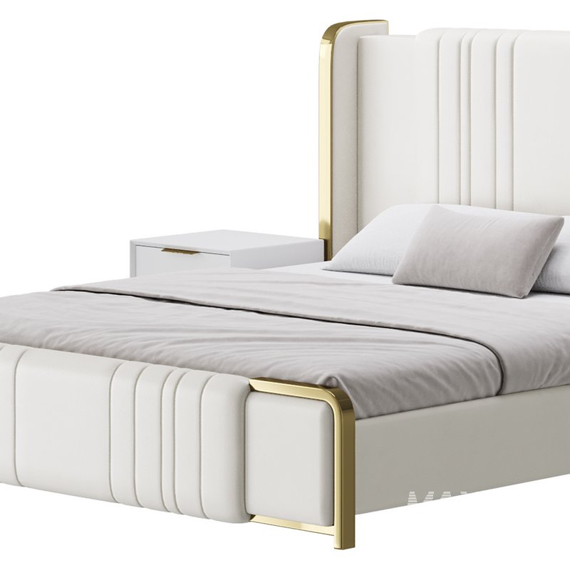 Glamorous White Upholstered Wingback Bed I - Image 6