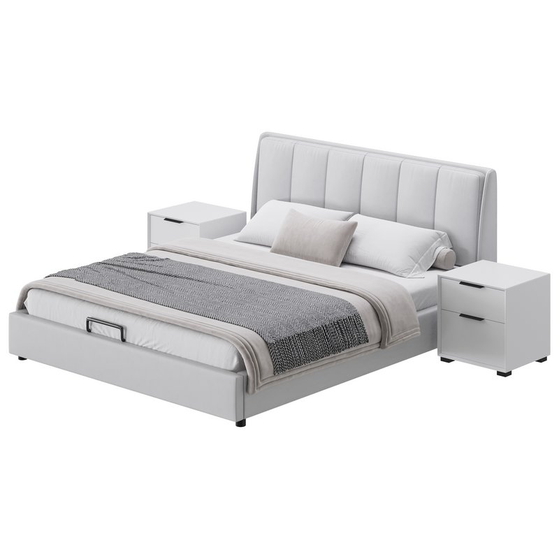 Gray Wingback Upholstered Headboard Bed - Image 7