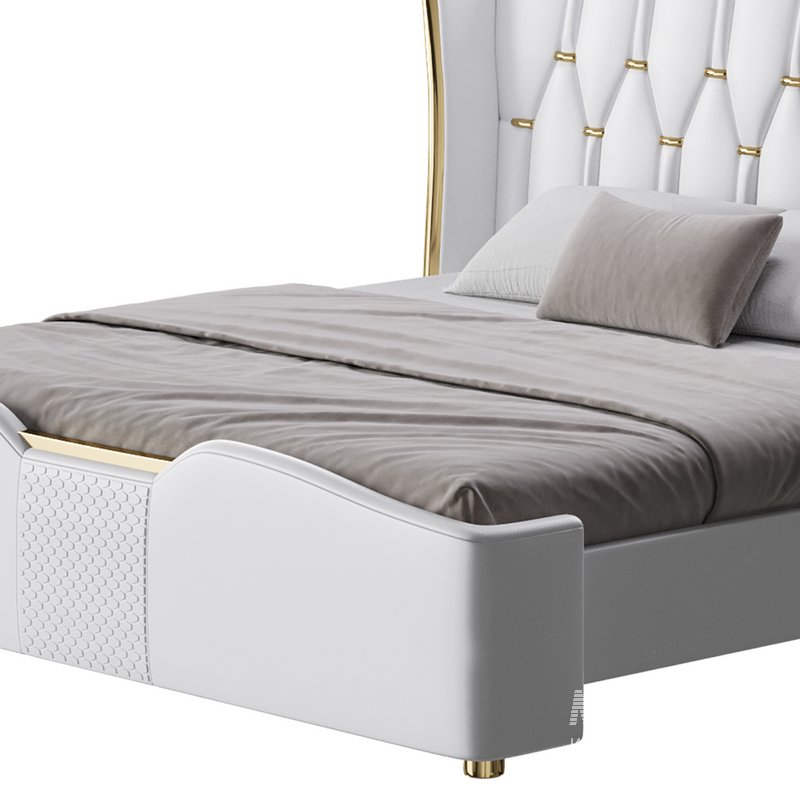 Modern Off-White Upholstered Tufted King Bed - Image 7
