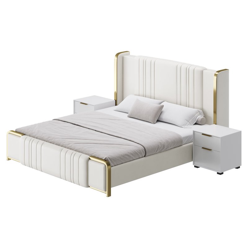 Glamorous White Upholstered Wingback Bed I - Image 8
