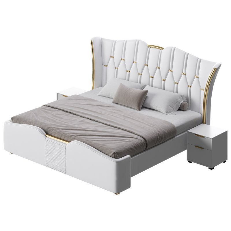 Modern Off-White Upholstered Tufted King Bed - Image 8