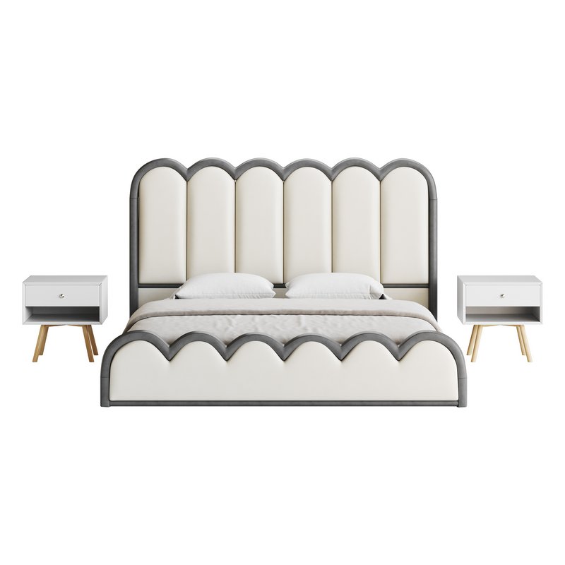 White Genuine Leather Upholstered Modern Panel Bed - Image 8