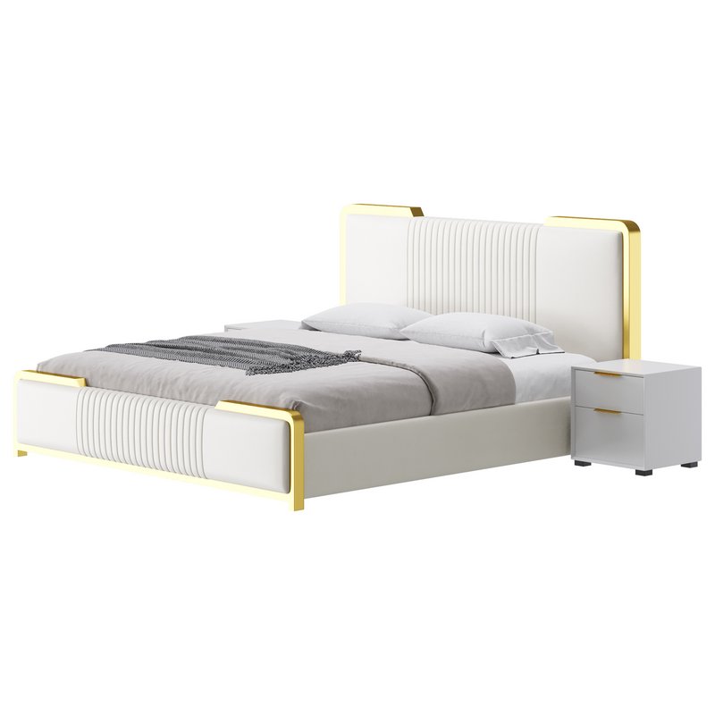 Glamorous White Wood Upholstered Bed I - Image 7