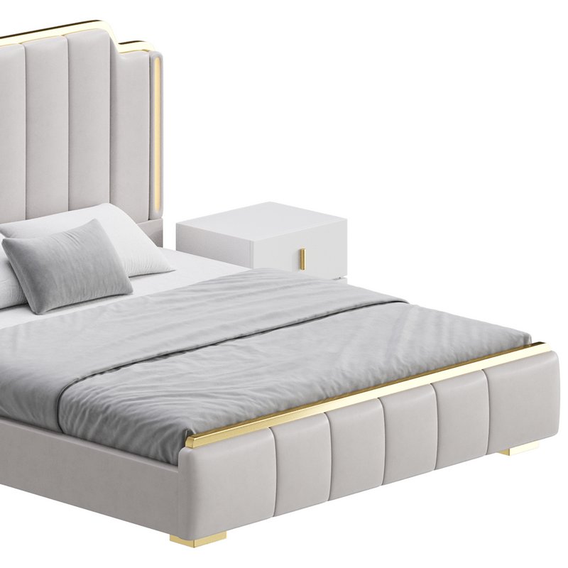 Glam Beige Upholstered Bed - Image 8