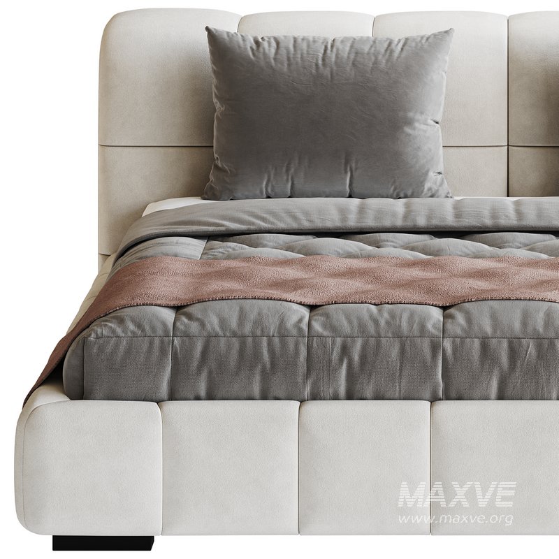 White Upholstered Wood Modern Headboard Bed - Image 6