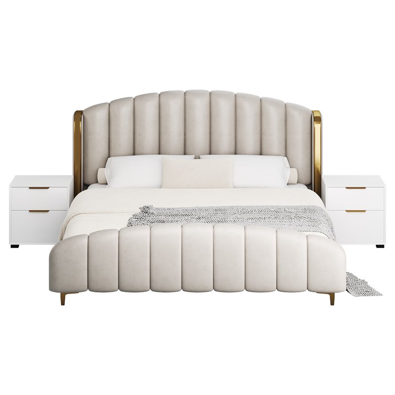 Glamorous Beige Upholstered Wingback Bed - Image 7