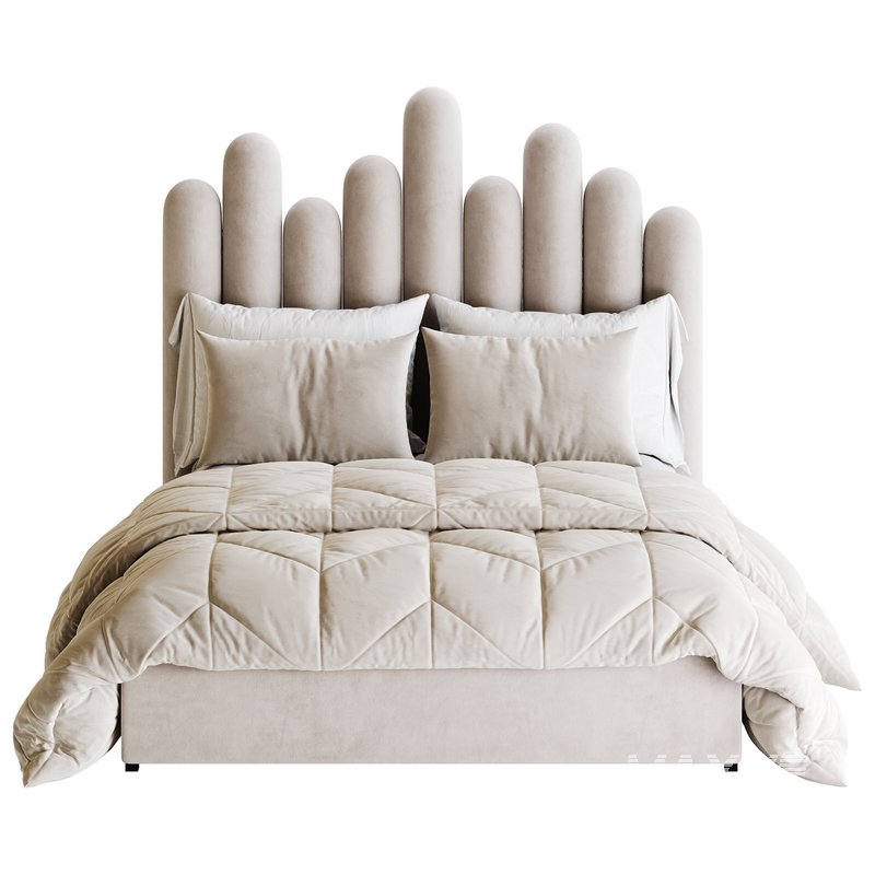 Light Wood Upholstered Panel Modern Bed - Image 9